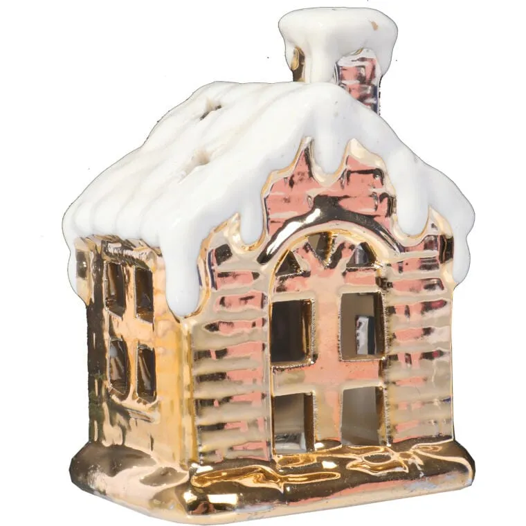 Ceramiczny Świąteczny Lampion Na Tealight Domek 9 cm
