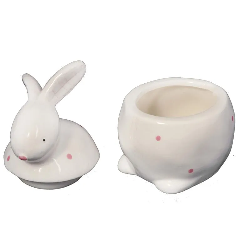 Figurka Wielkanocna - Ceramiczny Pojemnik W Kształcie Zająca, Biały, 13cm