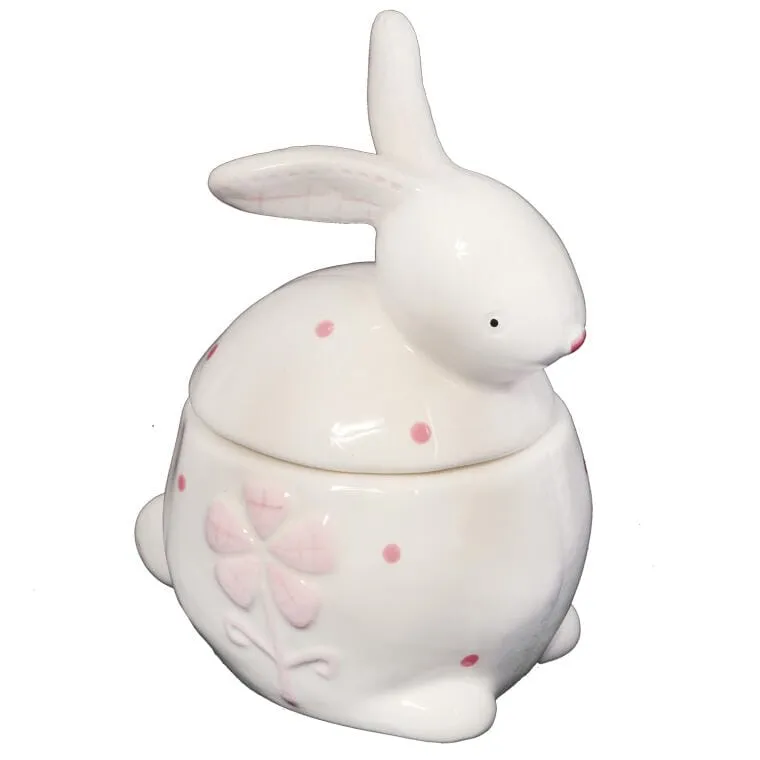 Figurka Wielkanocna - Ceramiczny Pojemnik W Kształcie Zająca, Biały, 13cm