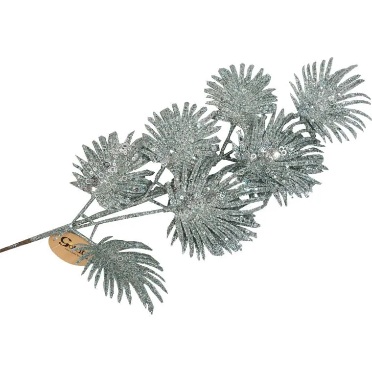 Gałązka Brokatowa, 9 Liści, Turkusowa, 72 cm, KFS8-1099