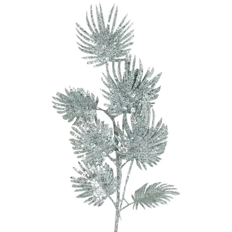 Gałązka Brokatowa, 9 Liści, Turkusowa, 72 cm, KFS8-1099