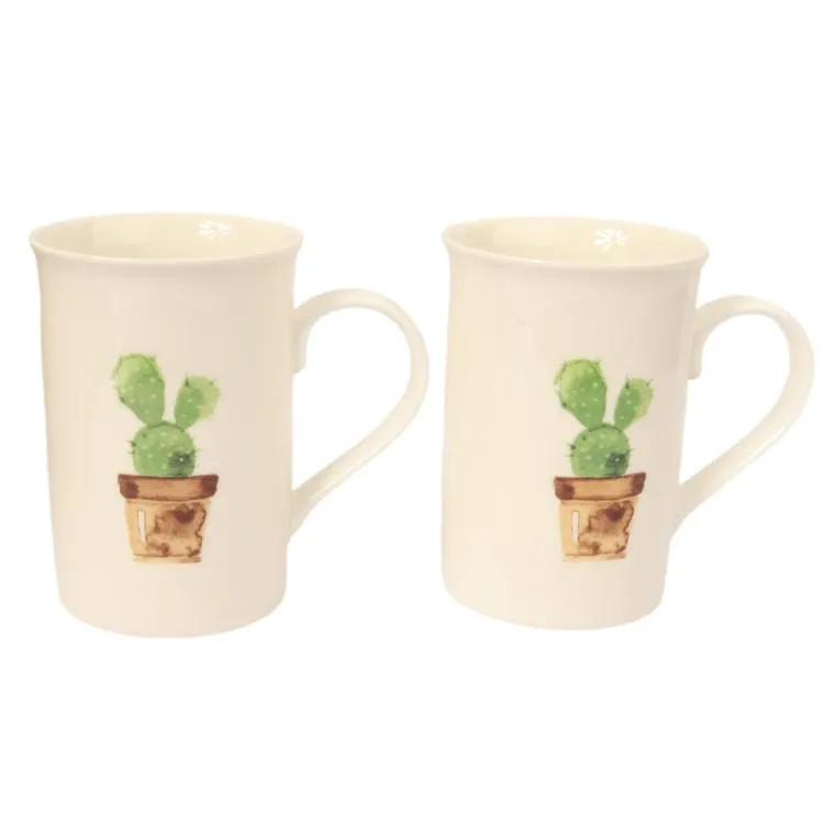 Zestaw Prezentowy Green Love - Dwa Kubki Ceramiczne Z Łyżeczkami O Motywie Kaktusa