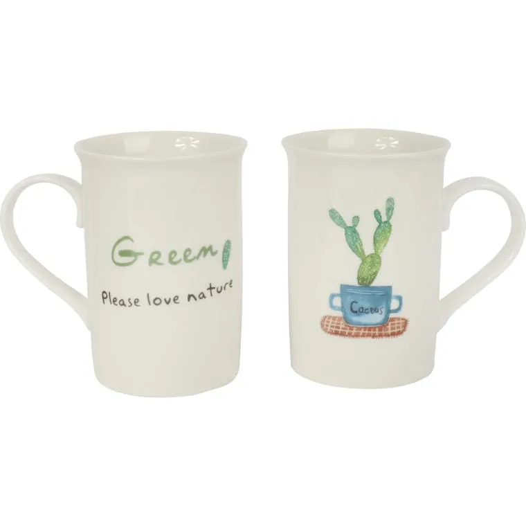 Zestaw Prezentowy Love Nature: 2 Kubki Ceramiczne Z Łyżeczkami W Motywie Kaktusa