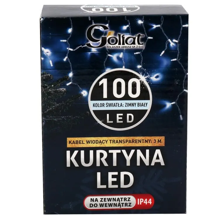 Kurtyna Świetlna LED Sople 100 Diód, Zimny Biały, 3m, 6W Energooszczędna, Zasilanie Sieciowe
