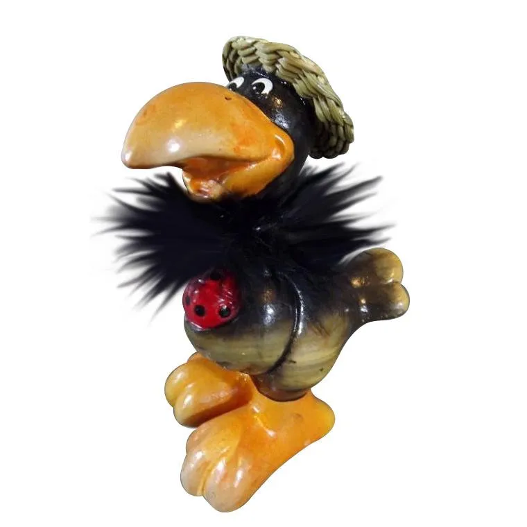 Czarny Kruk W Kapeluszu - Ceramiczna Figurka 13x9cm
