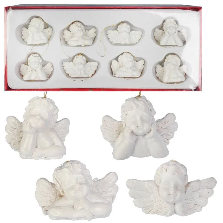 Zawieszki Na Choinkę Białe Aniołki - 8 Sztuk, Polirezyna, 3.5x5 cm, Przeznaczone Do Dekoracji Świątecznej