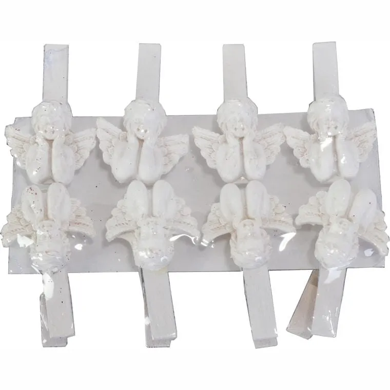 Zestaw 8 Klamerek Aniołki 4.5 cm - Białe