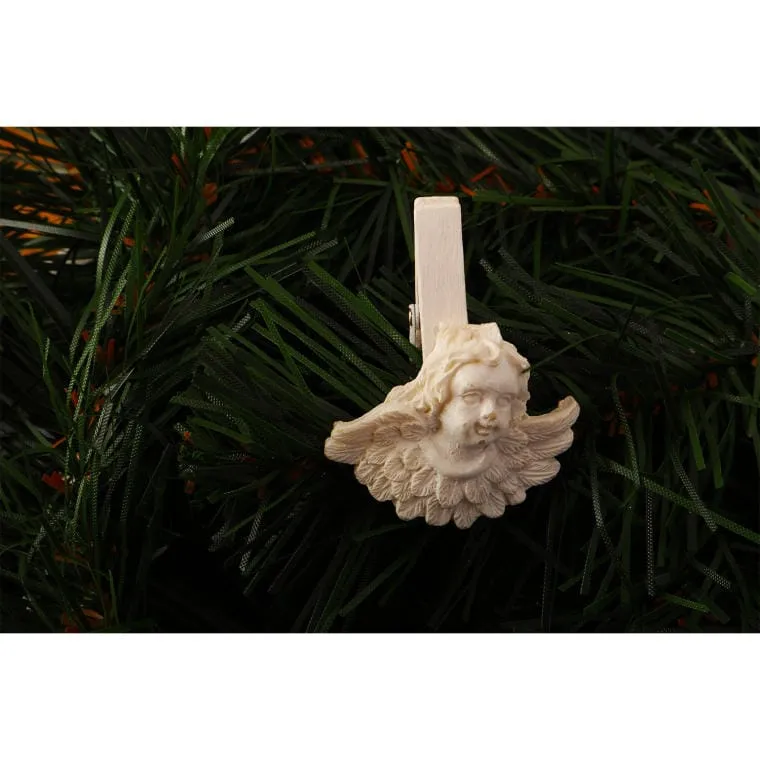 Białe Klamerki Z Figurkami Aniołów 4.5 cm - Zestaw 6 Sztuk
