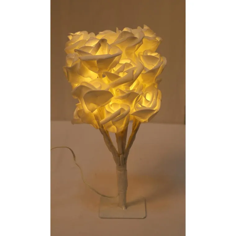 Drzewko Dekoracyjne Z Różami LED Do Użytku Wewnętrznego - 26 cm, Białe, Zasilane Na Baterie 3AA
