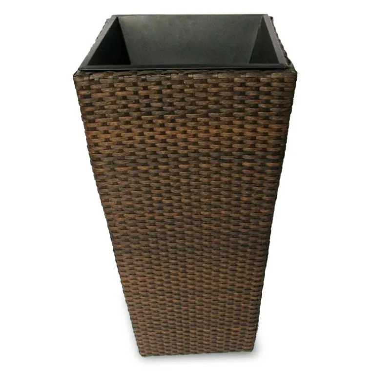 Osłonka Na Doniczkę Z Technorattanu, Odporna Na Promienie UV, Brązowa, 49 cm