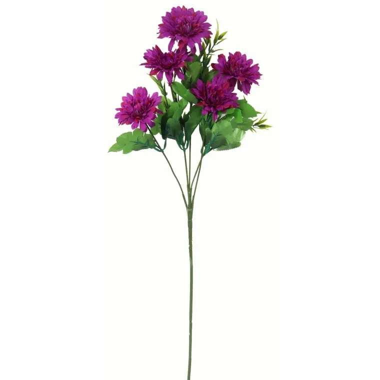 Fioletowa Gałązka Margaretek - 5 Sztuk, Kwiaty Sztuczne, Długość 68 cm