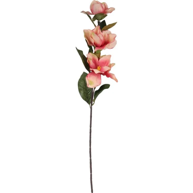 Sztuczna Gałązka Magnolii Z 3 Kwiatami W Kolorze Łososiowym, 78 cm
