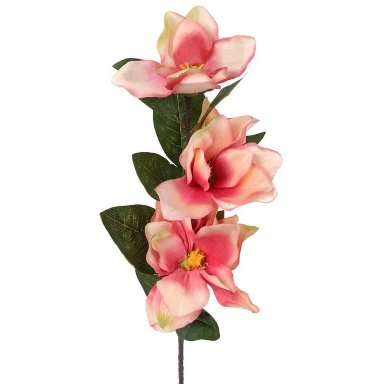 Sztuczna Gałązka Magnolii Z 3 Kwiatami W Kolorze Łososiowym, 78 cm
