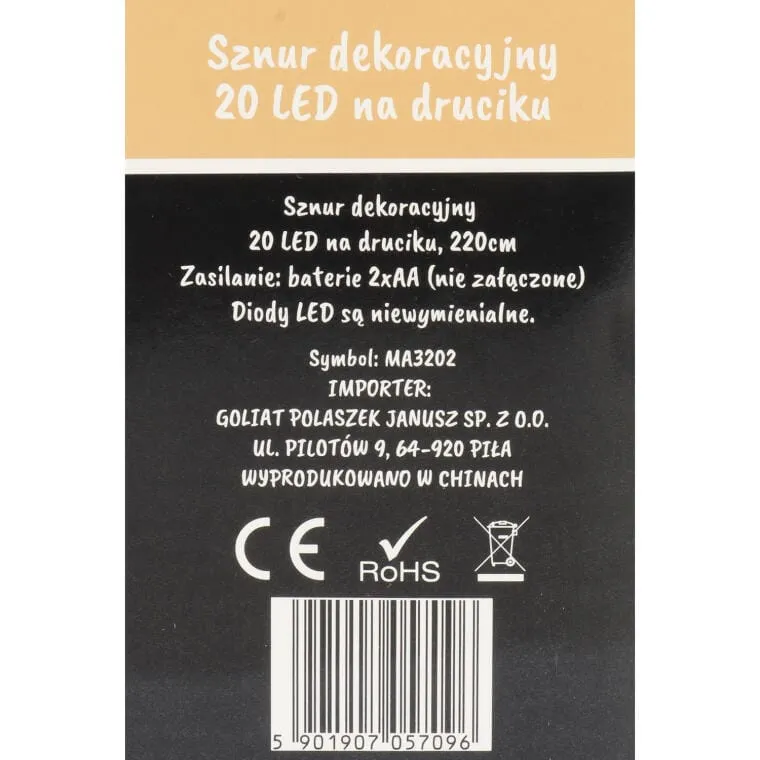 Lampki Dekoracyjne LED W Kształcie Duszki Na Giętkim Druciku - 20 Sztuk, Zasilane Bateriami