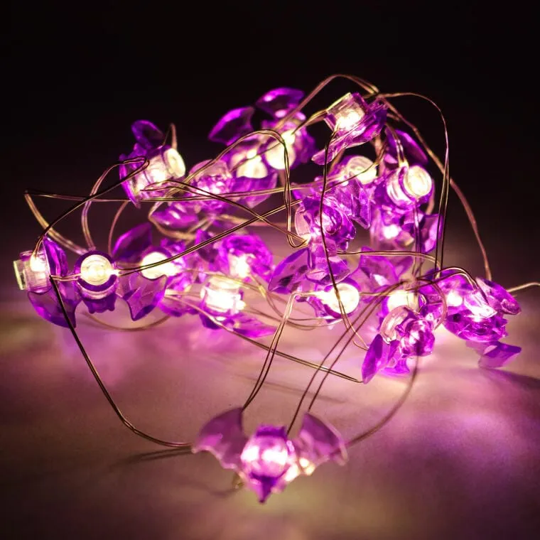 Lampki LED Z Nietoperzami Na Giętkim Druciku - Fioletowe Dekoracje Na Baterie