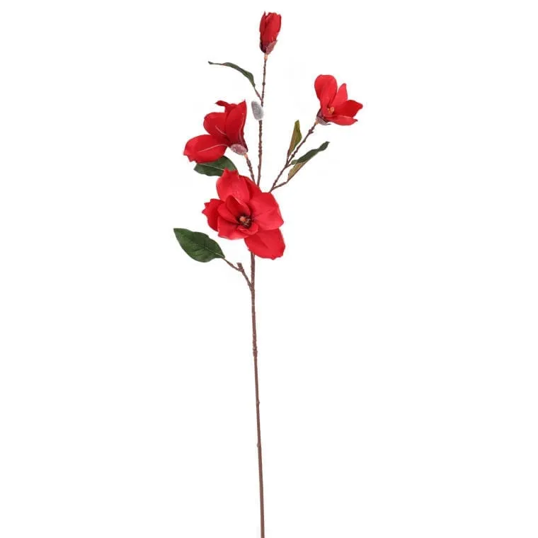 Gałązka Z 4 Sztucznymi Magnoliami O Długości 78 cm - Czerwona