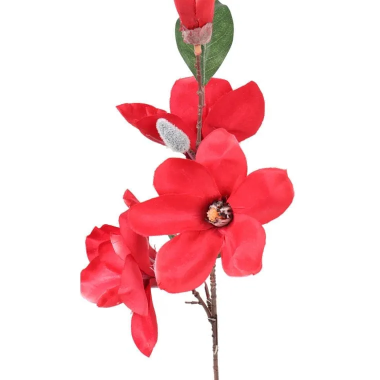 Gałązka Z 4 Sztucznymi Magnoliami O Długości 78 cm - Czerwona