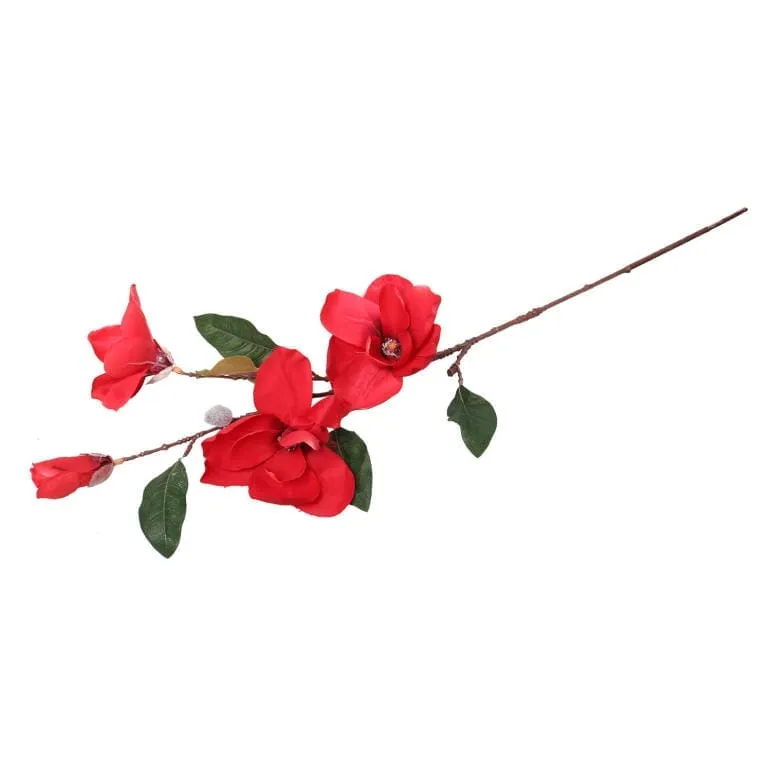 Gałązka Z 4 Sztucznymi Magnoliami O Długości 78 cm - Czerwona