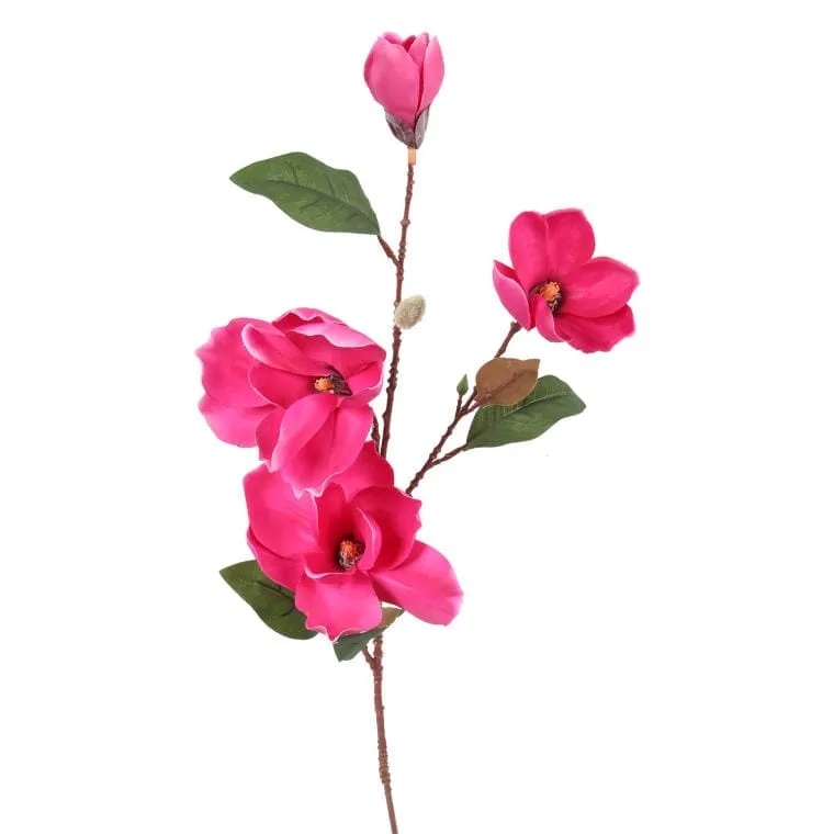 Sztuczna Gałązka Magnolii - 4 Sztuki W Kolorze Ciemnoróżowym, 78 cm