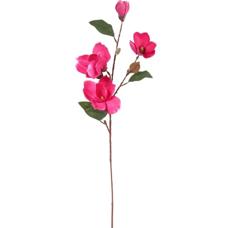 Sztuczna Gałązka Magnolii - 4 Sztuki W Kolorze Ciemnoróżowym, 78 cm