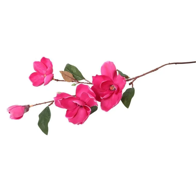 Sztuczna Gałązka Magnolii - 4 Sztuki W Kolorze Ciemnoróżowym, 78 cm