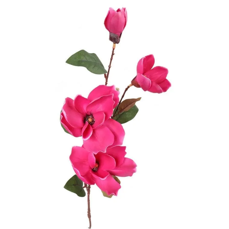 Sztuczna Gałązka Magnolii - 4 Sztuki W Kolorze Ciemnoróżowym, 78 cm