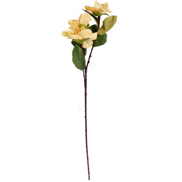 Żółta Gałązka Z Trzema Sztucznymi Magnoliami - Realistyczna Dekoracja Wysokości 93 cm