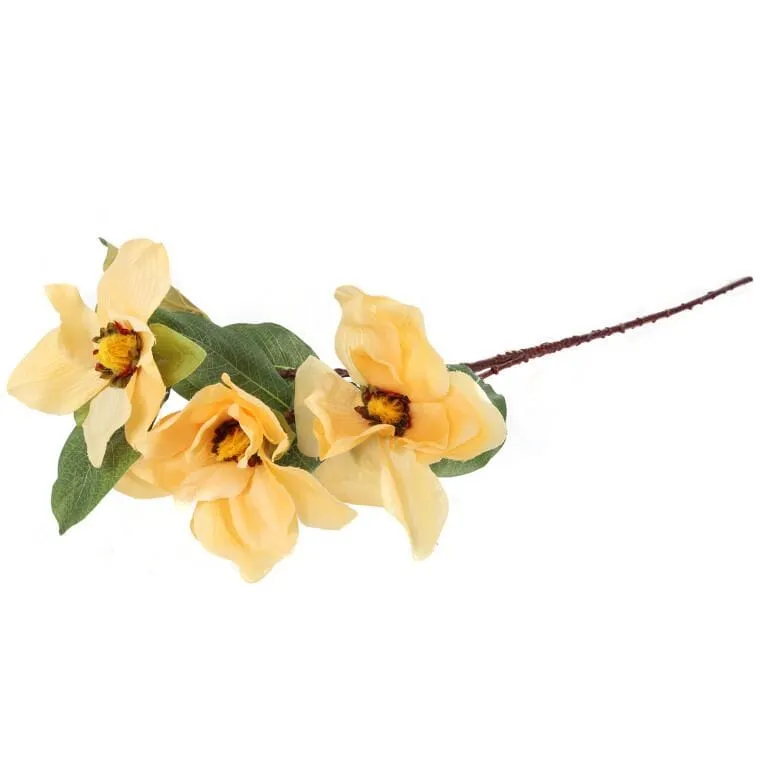 Żółta Gałązka Z Trzema Sztucznymi Magnoliami - Realistyczna Dekoracja Wysokości 93 cm