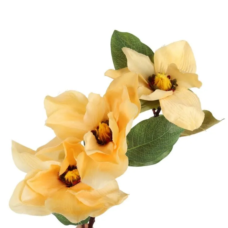 Żółta Gałązka Z Trzema Sztucznymi Magnoliami - Realistyczna Dekoracja Wysokości 93 cm