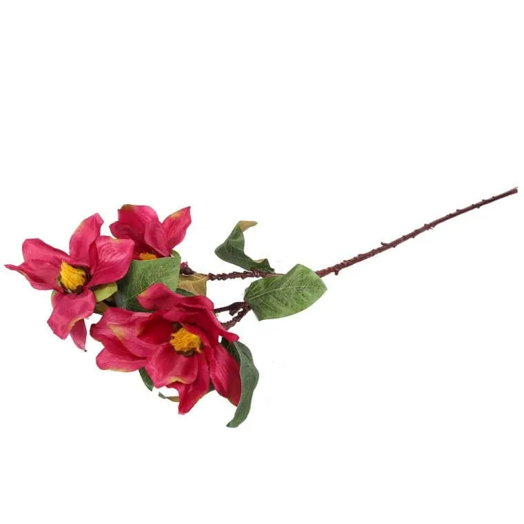 Gałązka Z Trzema Sztucznymi Magnoliami O Realistycznym Wyglądzie - Bordowa