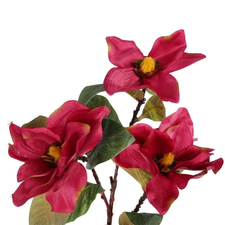 Gałązka Z Trzema Sztucznymi Magnoliami O Realistycznym Wyglądzie - Bordowa