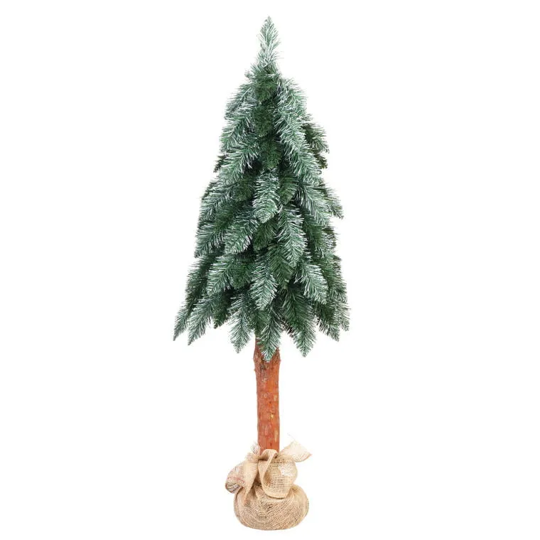 Sztuczna Choinka Marcinek Na Naturalnym Pniu - Polski Produkt, Wys. 120 cm, Kolor Zielono-Biały, Gotowa Do Rozłożenia, Świeża Z Produkcji