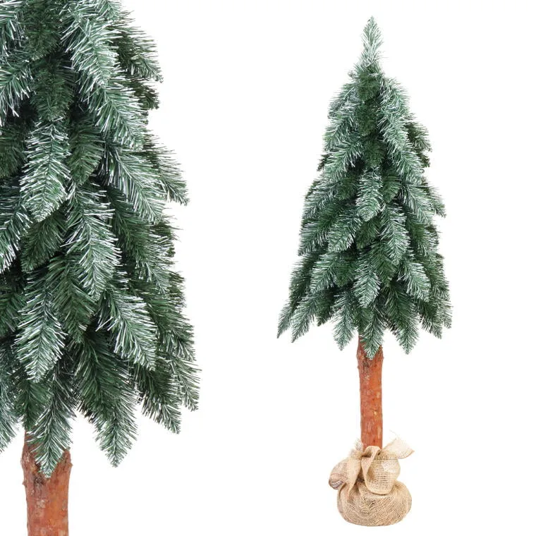 Sztuczna Choinka Marcinek Na Naturalnym Pniu - Polski Produkt, Wys. 120 cm, Kolor Zielono-Biały, Gotowa Do Rozłożenia, Świeża Z Produkcji