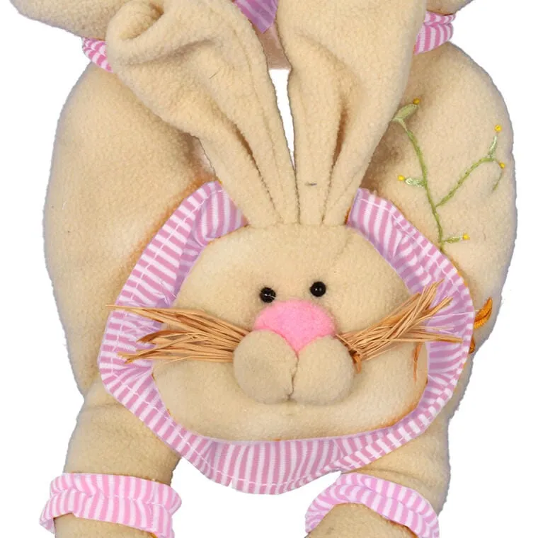 Różowy Zając Wielkanocny - Pluszowa Zawieszka Na Drzwi Z Drewnianą Tabliczką, 38 cm