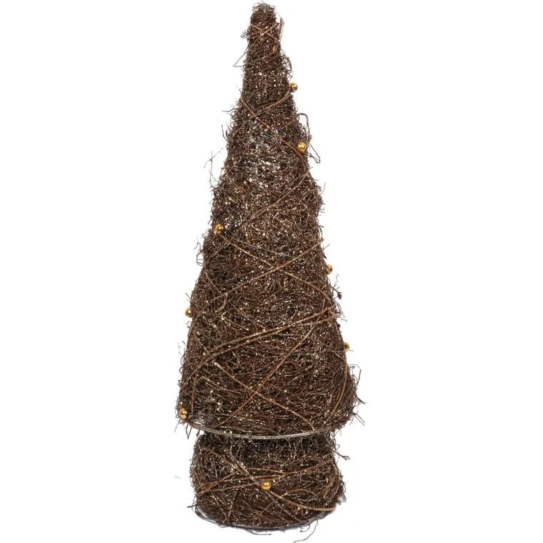 Dekoracyjna Choinka Świąteczna Z Faszyny Brokatowej I Koralikami, 39 cm, Kolor - Brązowy