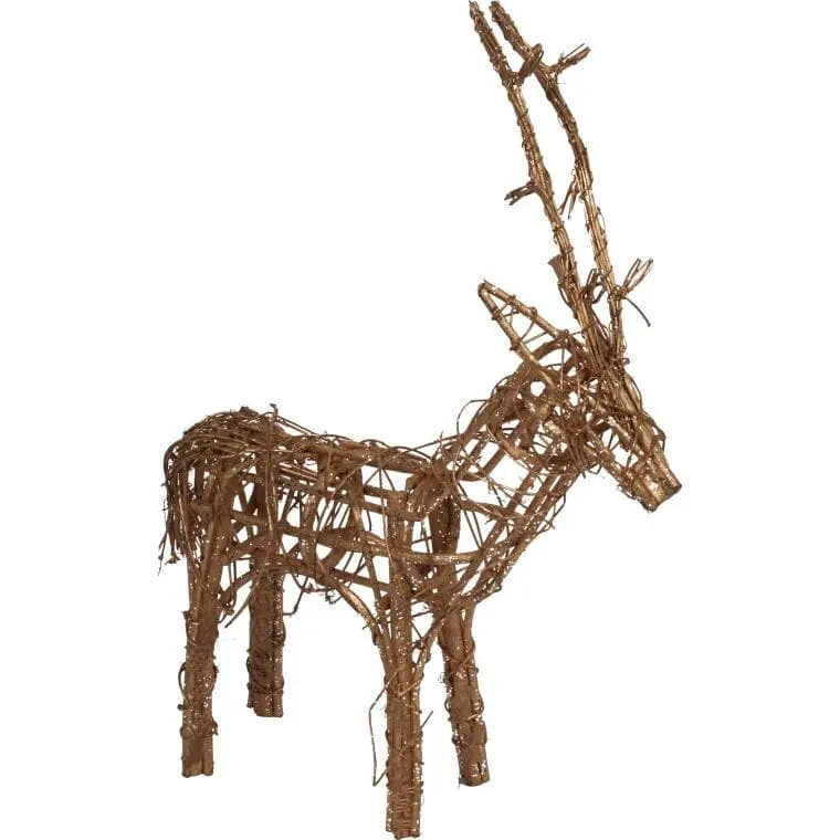 Złoty Renifer Z Rattanu Ozdobiony Brokatem - Figurka Dekoracyjna 48 cm