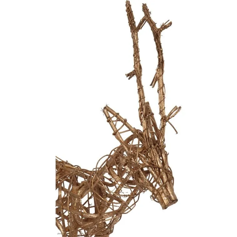 Złoty Renifer Z Rattanu Ozdobiony Brokatem - Figurka Dekoracyjna 48 cm