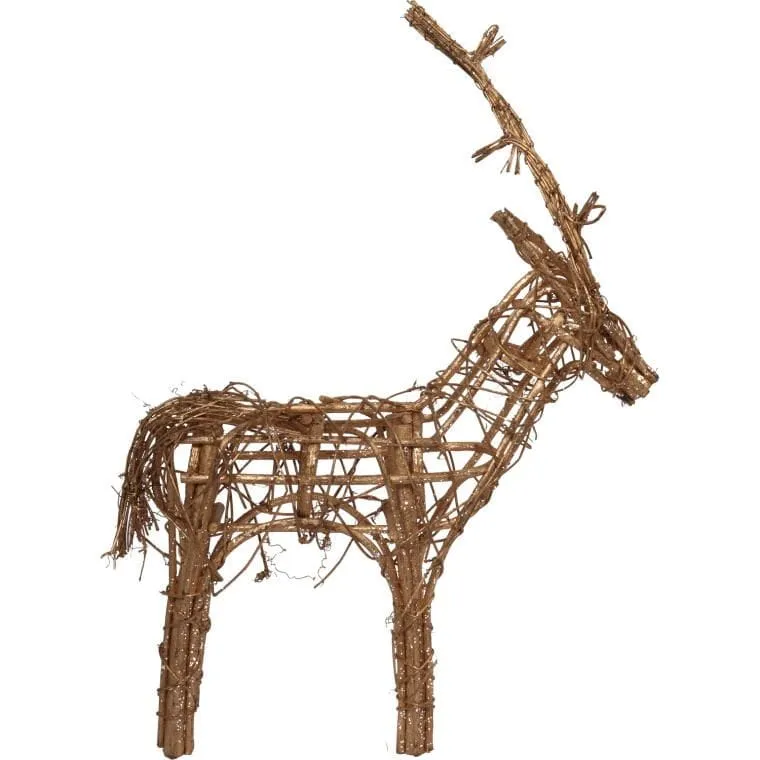 Złoty Renifer Z Rattanu Ozdobiony Brokatem - Figurka Dekoracyjna 48 cm
