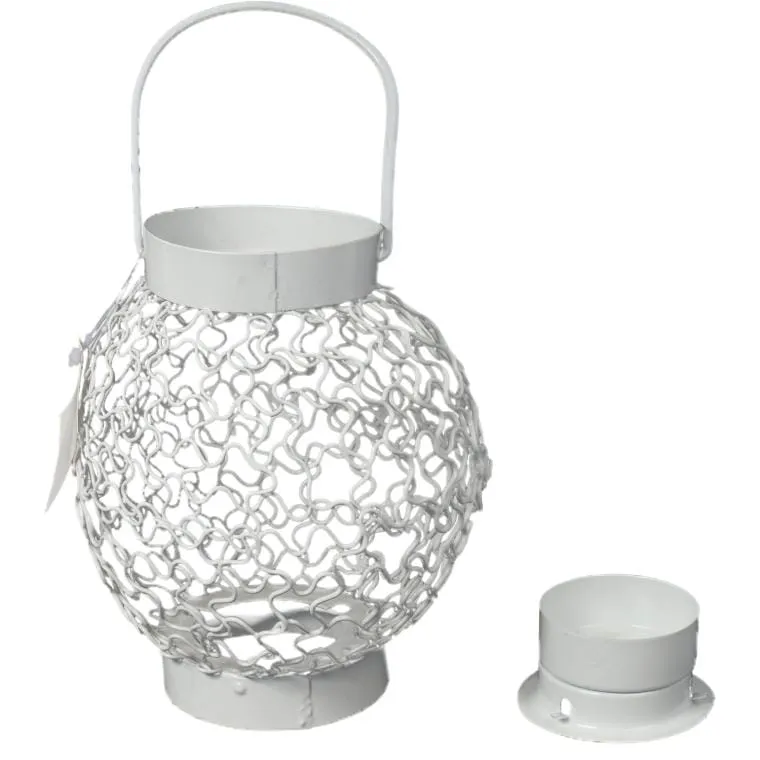 Latarenka Metalowa Na Świeczkę Tealight Do Dekoracji Ogrodu I Tarasu - Biała