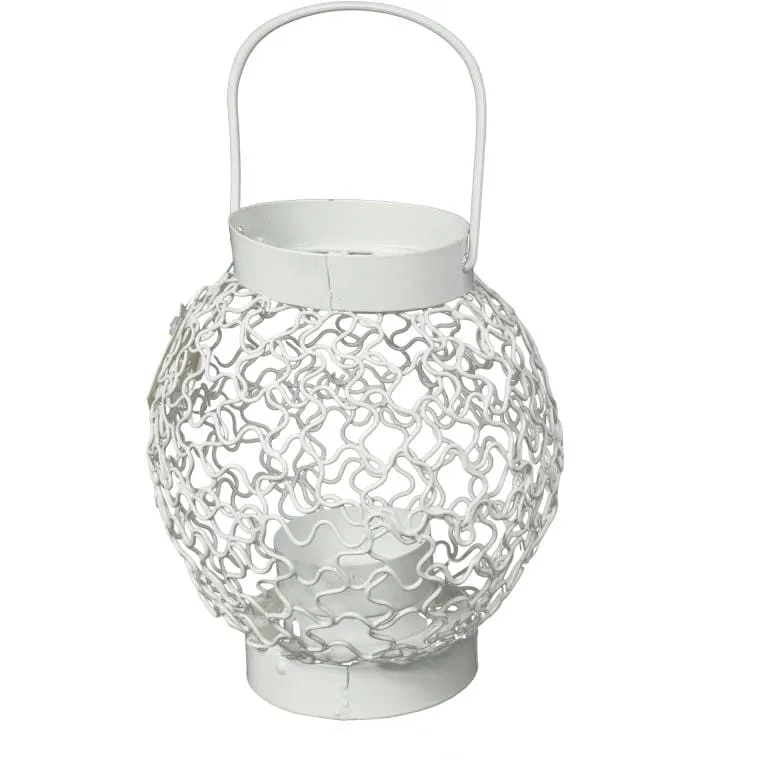 Latarenka Metalowa Na Świeczkę Tealight Do Dekoracji Ogrodu I Tarasu - Biała