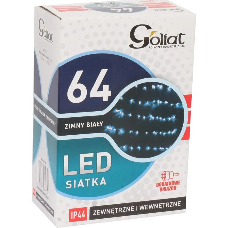 Kurtyna Świetlna LED 1x1m Do Dekoracji Zewnętrznej, Światło Zimne Białe, Odporna Na Warunki Atmosferyczne, 64 Diody, Kabel Zielony