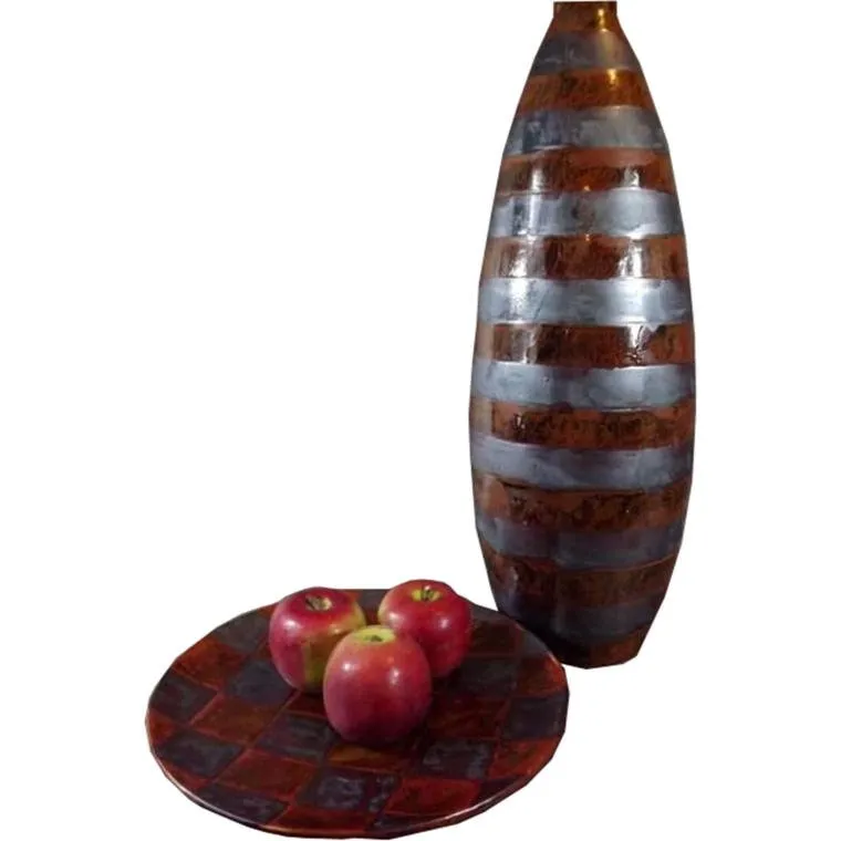 Wazon Ceramiczny W Brązowe Pasy, Z Kolekcji Kamiennej, 60x20 cm