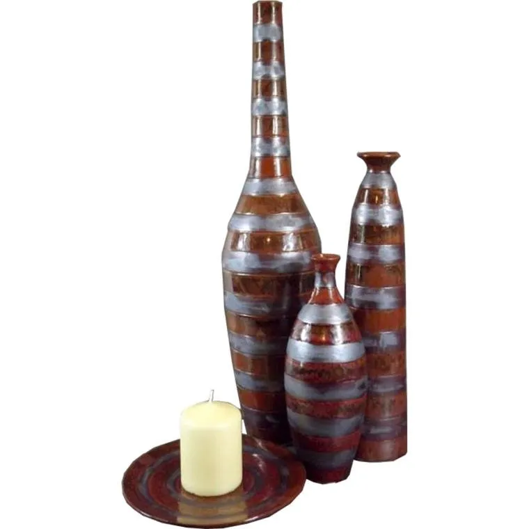 Wazon Ceramiczny W Kolorze Brązowym Ciężki W Pasy 40x9 cm