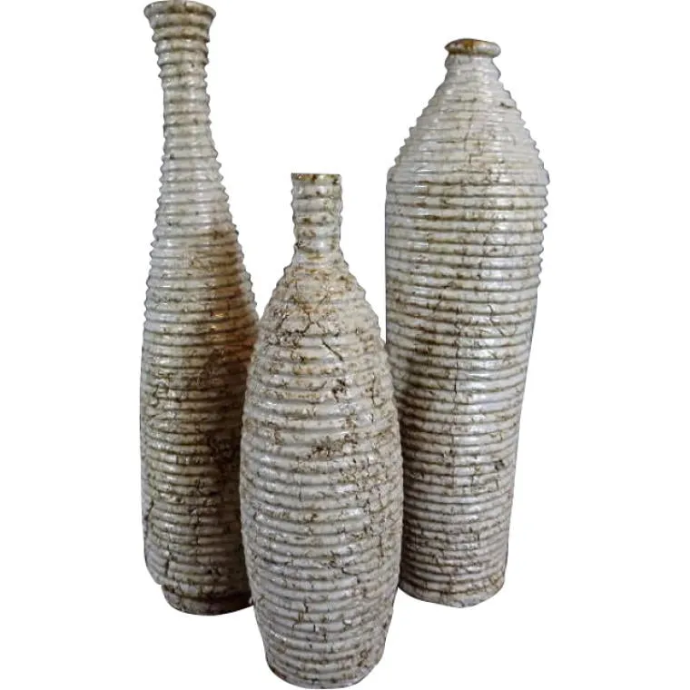 Wazon Kamienny W Kolorze Kremowym W Prążki 37x10 cm