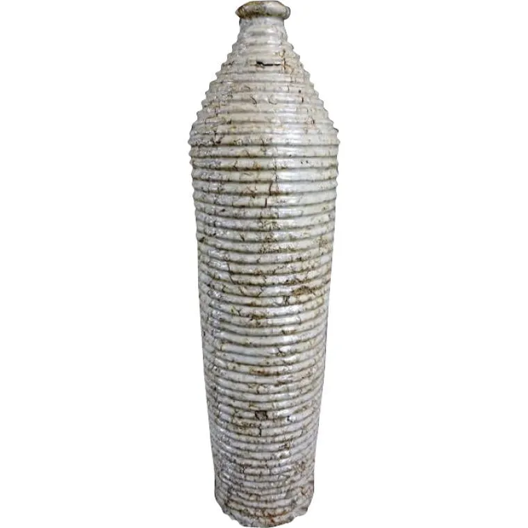 Wazon Kamienny W Kolorze Kremowym W Prążki 37x10 cm