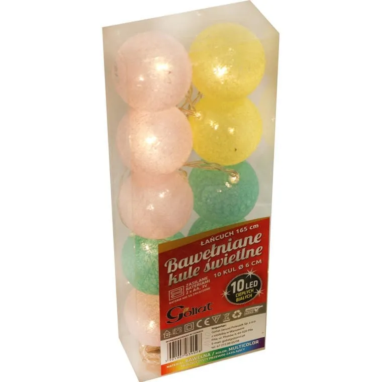 Kule Świetlne, 10 LED, 6 cm, Na Baterie, Bawełna, Multikolor