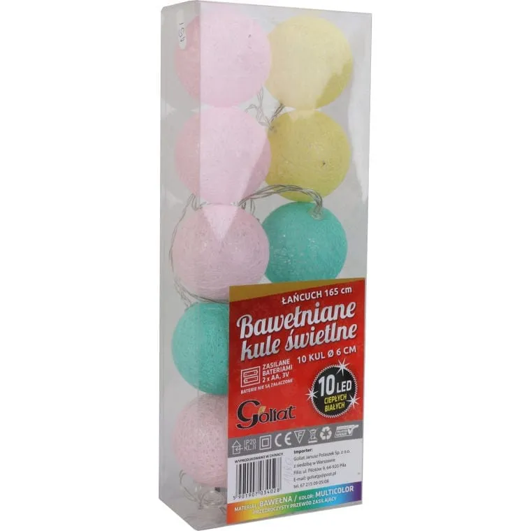 Kule Świetlne, 10 LED, 6 cm, Na Baterie, Bawełna, Multikolor