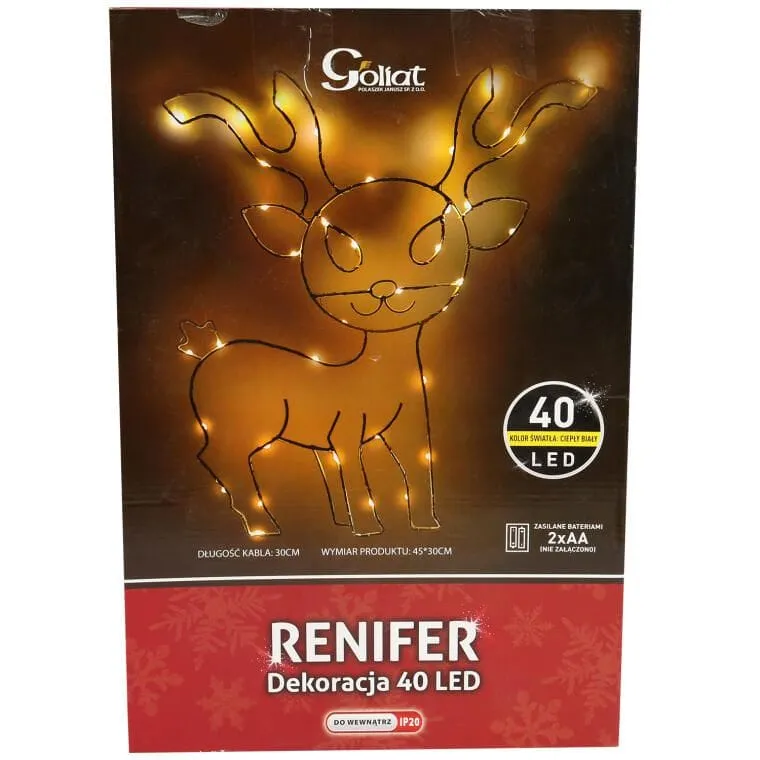 Dekoracja Świetlna LED - Renifer Ciepły Biały 45 cm Zasilanie Bateryjne Do Użytku Wewnętrznego