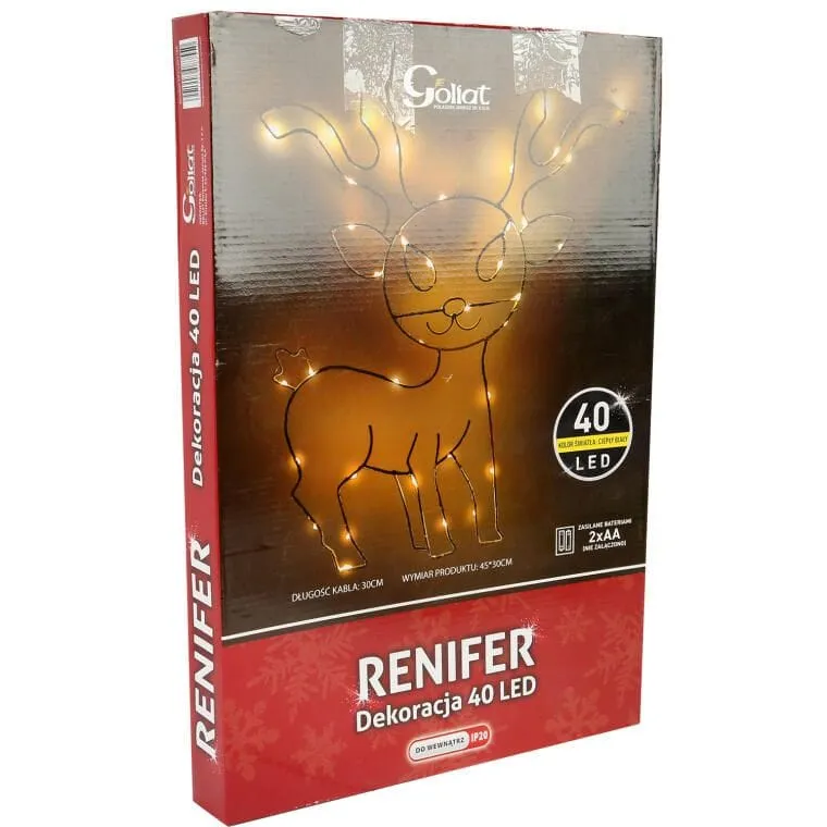 Dekoracja Świetlna LED - Renifer Ciepły Biały 45 cm Zasilanie Bateryjne Do Użytku Wewnętrznego