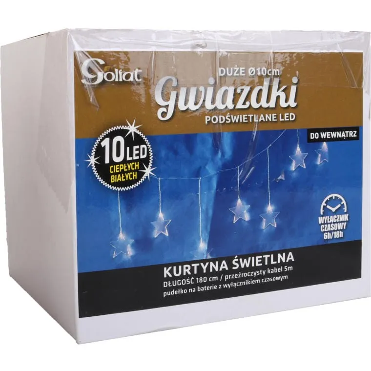 Kurtyna Świetlna LED Gwiazdki Na Baterie Z Wyłącznikiem Czasowym I Przeźroczystym Przewodem